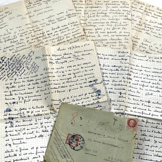 1940s - Two Long Handwritten Love Letters - Vintage French Correspondence - Romantic Ephemera