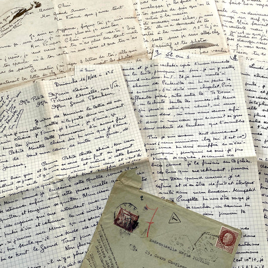 1940s - 2 Long Handwritten French Love Letters - Poignant Vintage WWII Era Romantic Correspondence - Authentic Ephemera from Lovers