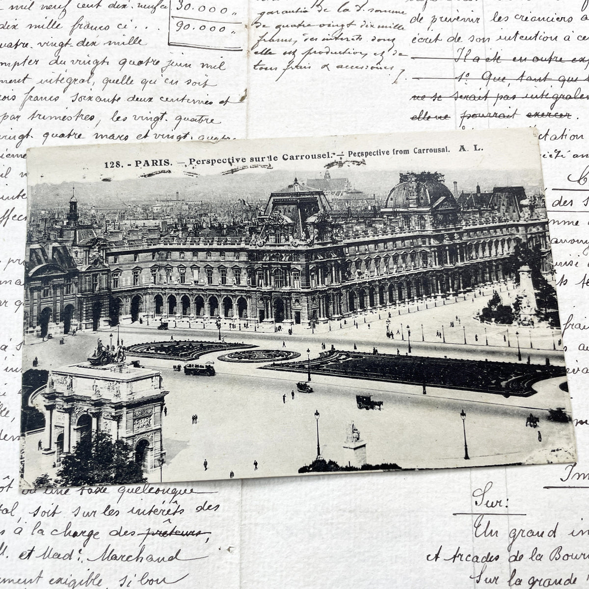 1930s - Vintage Paris Postcard - Louvre Palace Carrousel Arch - Historical French Ephemera - Black And White Photography - Parisian Landmark