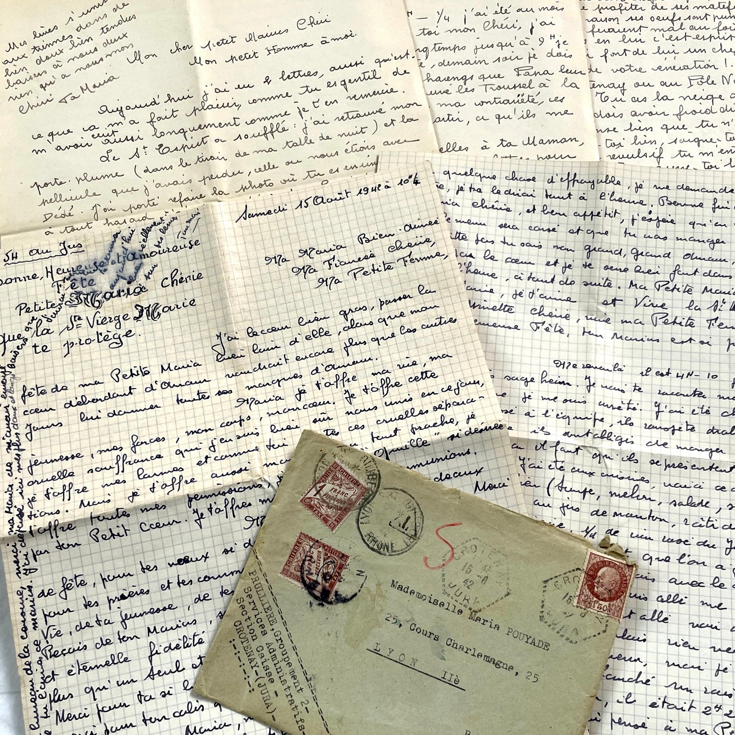 1940s - Two Long Original Handwritten French Love Letters - Evocative Wartime Romantic Correspondence Ephemera Between Lovers