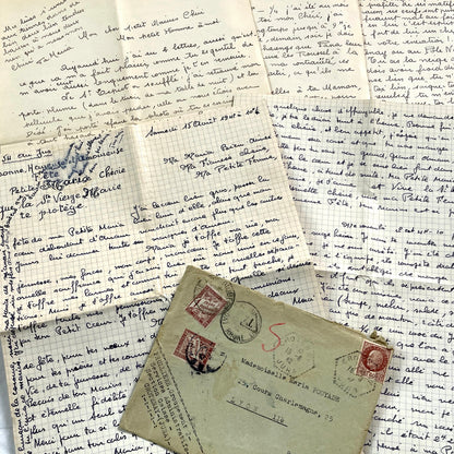 1940s - Two Long Original Handwritten French Love Letters - Evocative Wartime Romantic Correspondence Ephemera Between Lovers