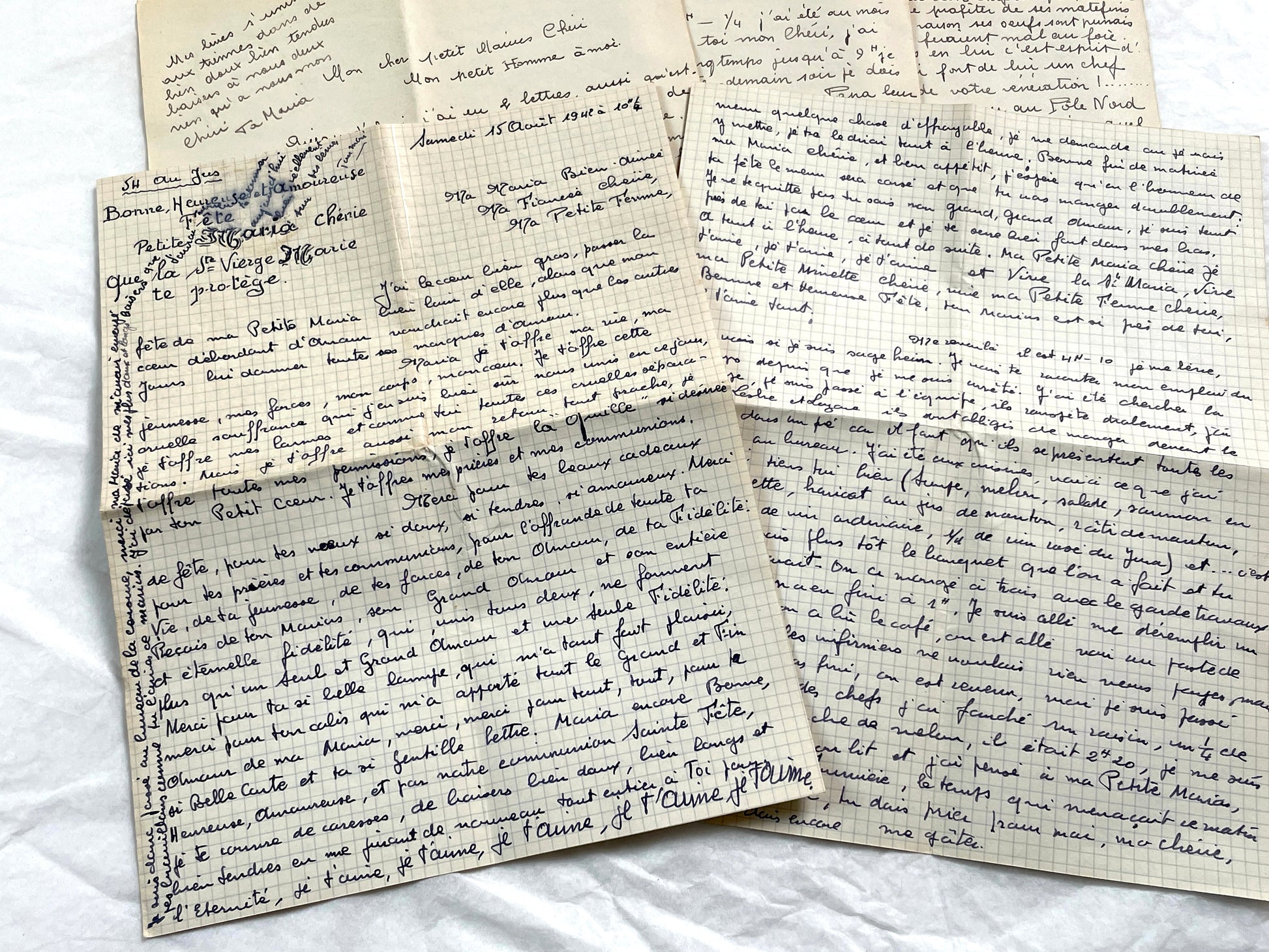 1940s - Two Long Original Handwritten French Love Letters - Evocative Wartime Romantic Correspondence Ephemera Between Lovers