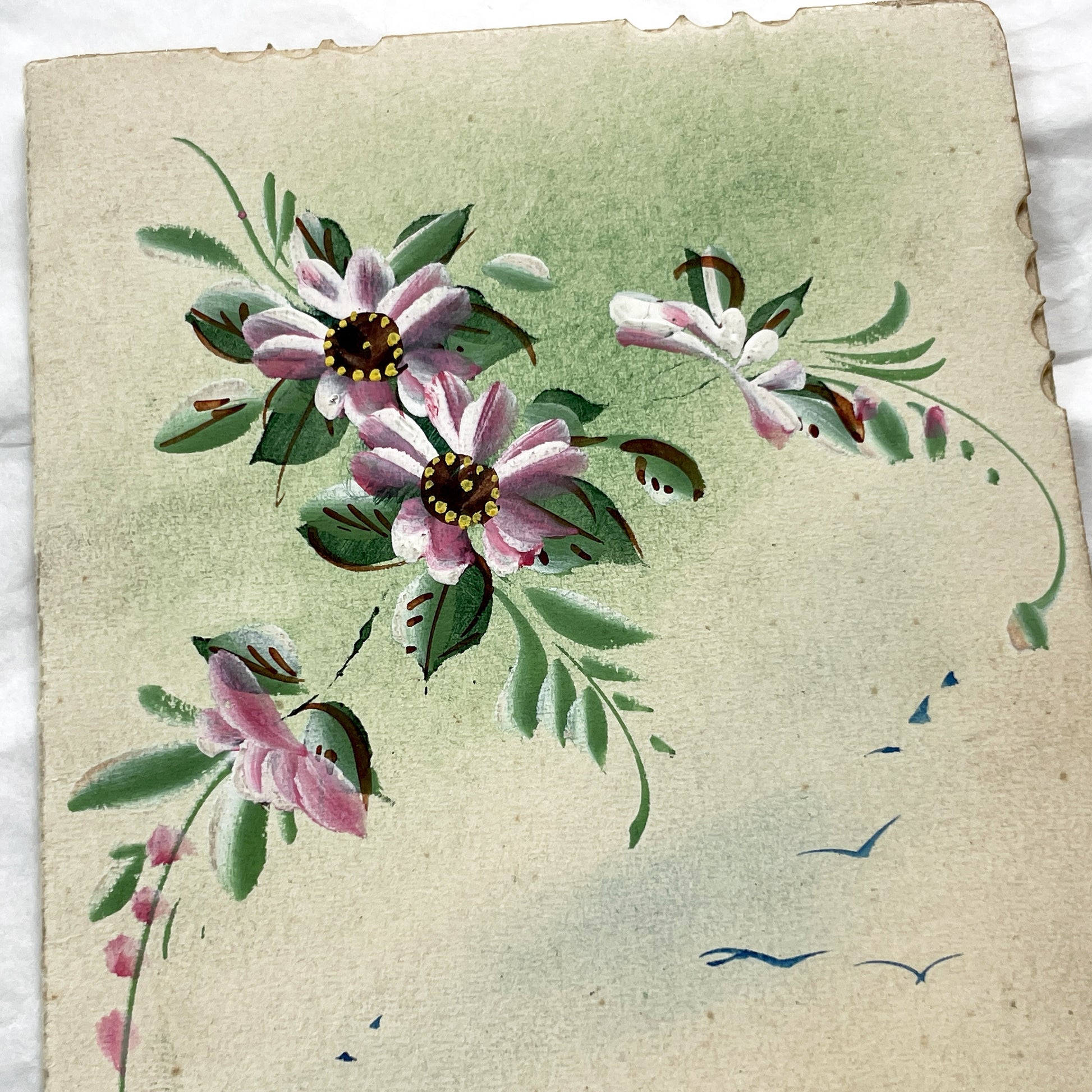 1910s - Vintage French Greeting Card - Hand-Painted Floral Design - Delicate Scalloped Edge - St. Eloi Name Day - Ephemera Collectible