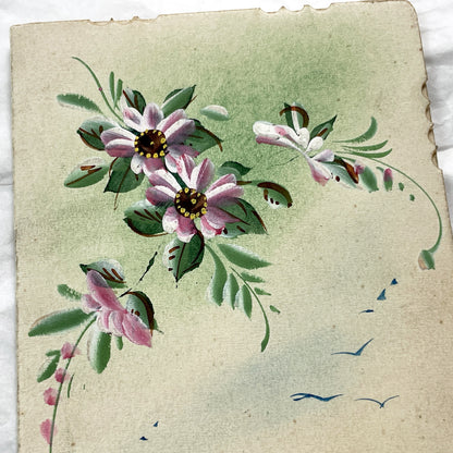 1910s - Vintage French Greeting Card - Hand-Painted Floral Design - Delicate Scalloped Edge - St. Eloi Name Day - Ephemera Collectible
