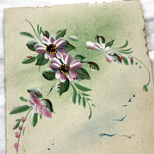 1910s - Vintage French Greeting Card - Hand-Painted Floral Design - Delicate Scalloped Edge - St. Eloi Name Day - Ephemera Collectible