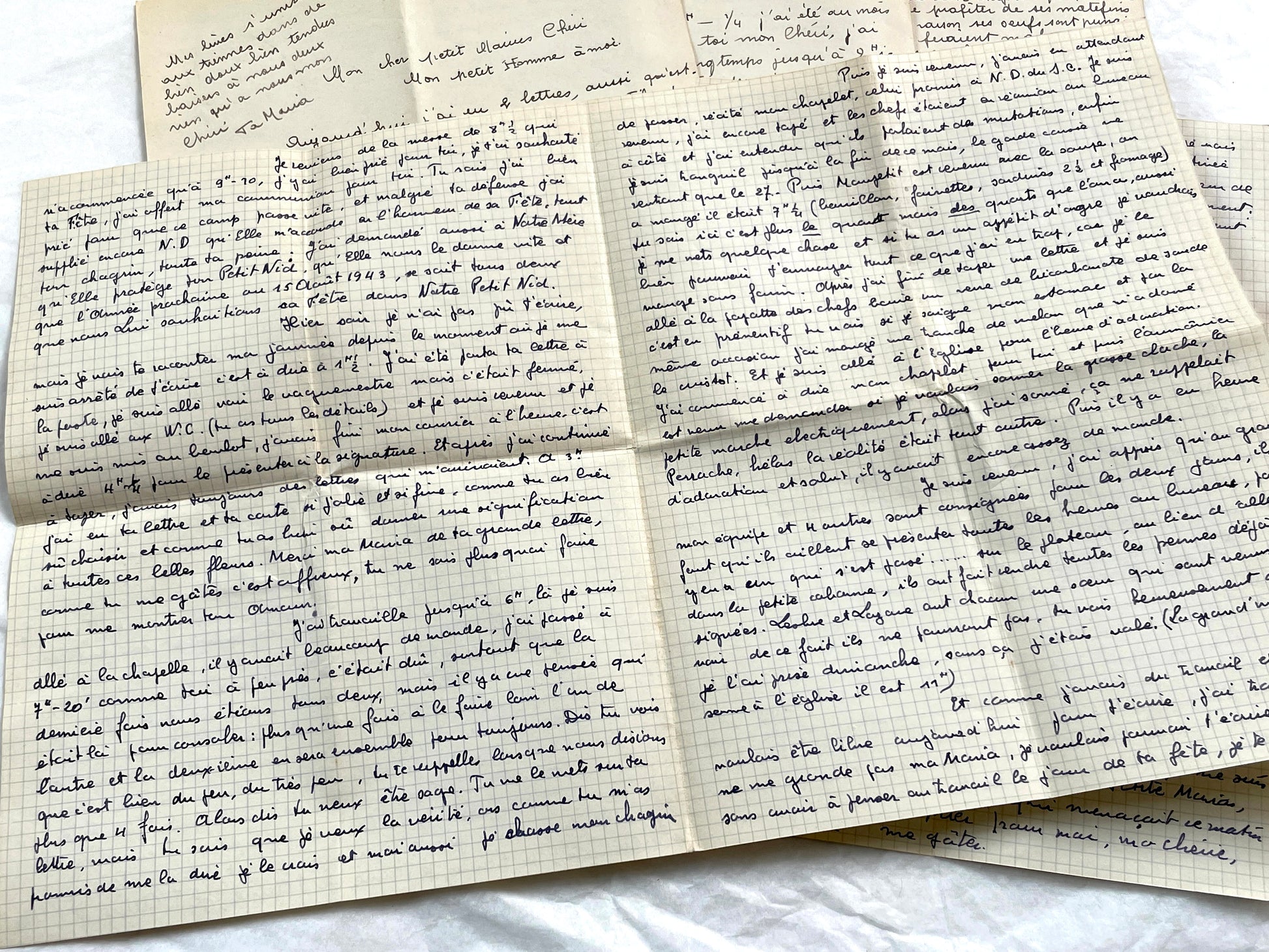 1940s - Two Long Original Handwritten French Love Letters - Evocative Wartime Romantic Correspondence Ephemera Between Lovers