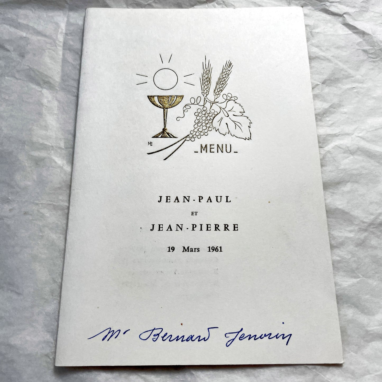 1960s - Two Vintage French First Communion Menus - 1961 Jean-Paul Jean-Pierre & 1962 Marie-Claude - Elegant Mid-Century Dining Ephemera