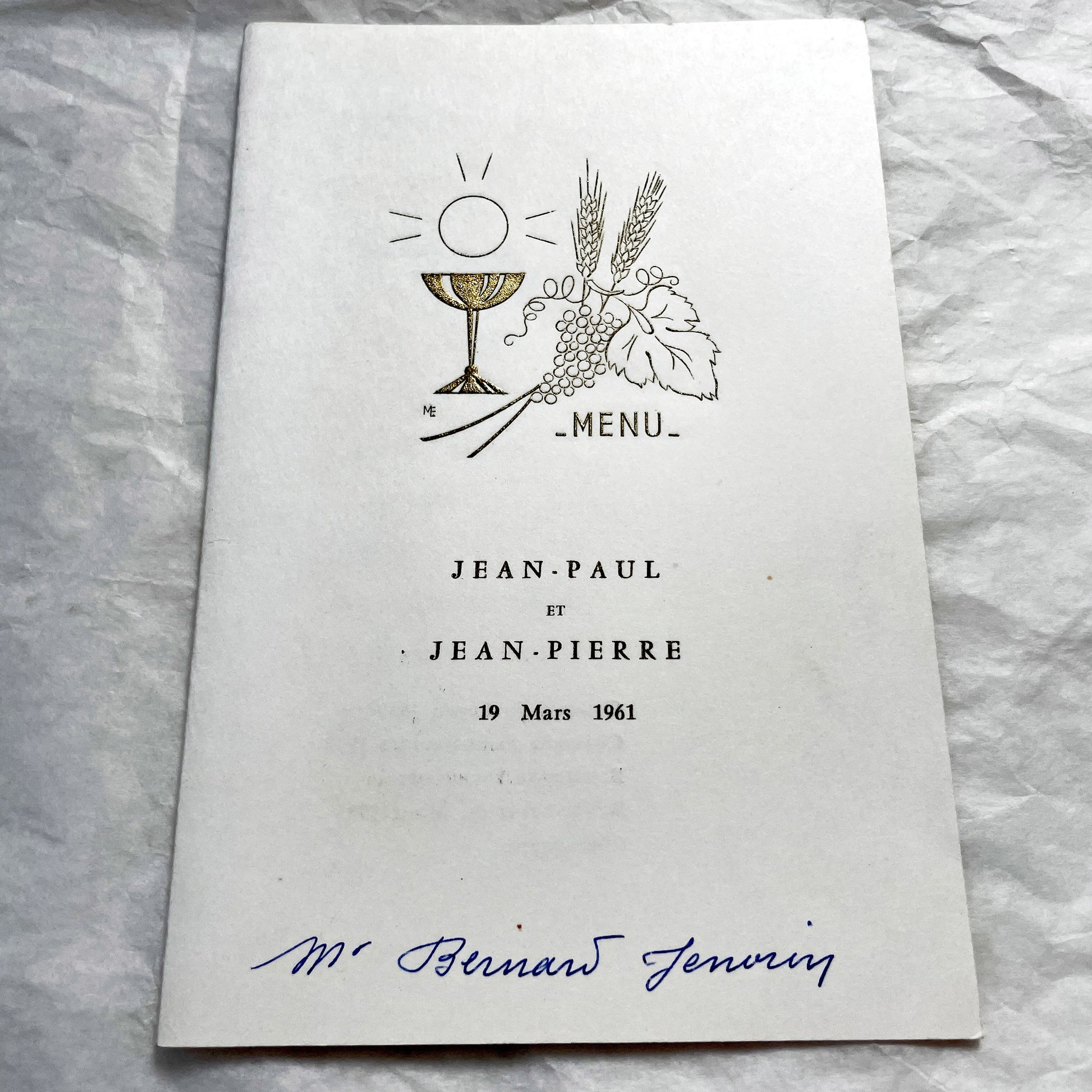 1960s - Two Vintage French First Communion Menus - 1961 Jean-Paul Jean-Pierre & 1962 Marie-Claude - Elegant Mid-Century Dining Ephemera