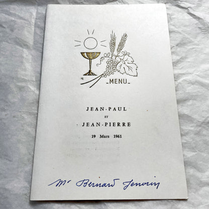1960s - Two Vintage French First Communion Menus - 1961 Jean-Paul Jean-Pierre & 1962 Marie-Claude - Elegant Mid-Century Dining Ephemera