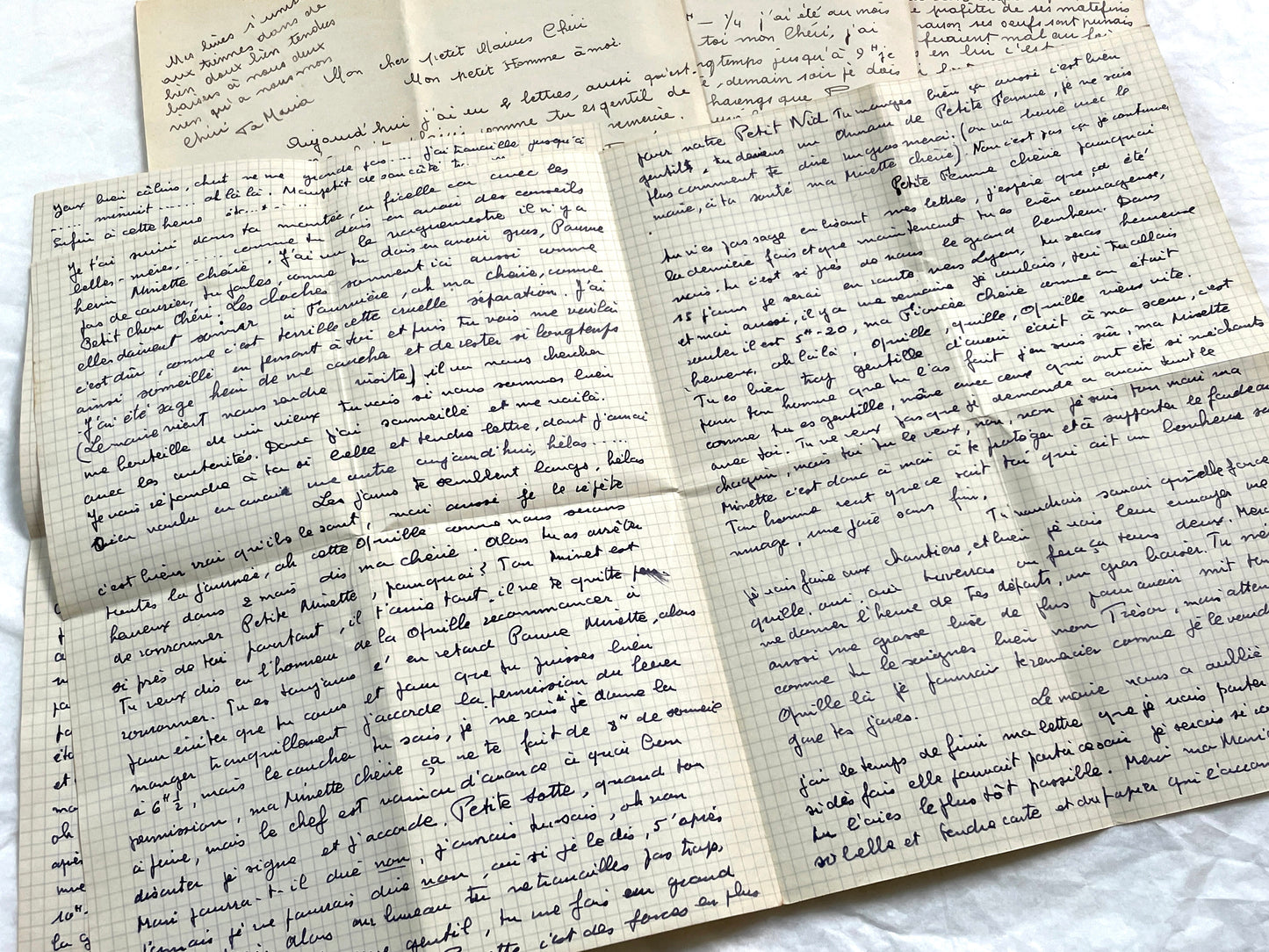 1940s - Two Long Original Handwritten French Love Letters - Evocative Wartime Romantic Correspondence Ephemera Between Lovers