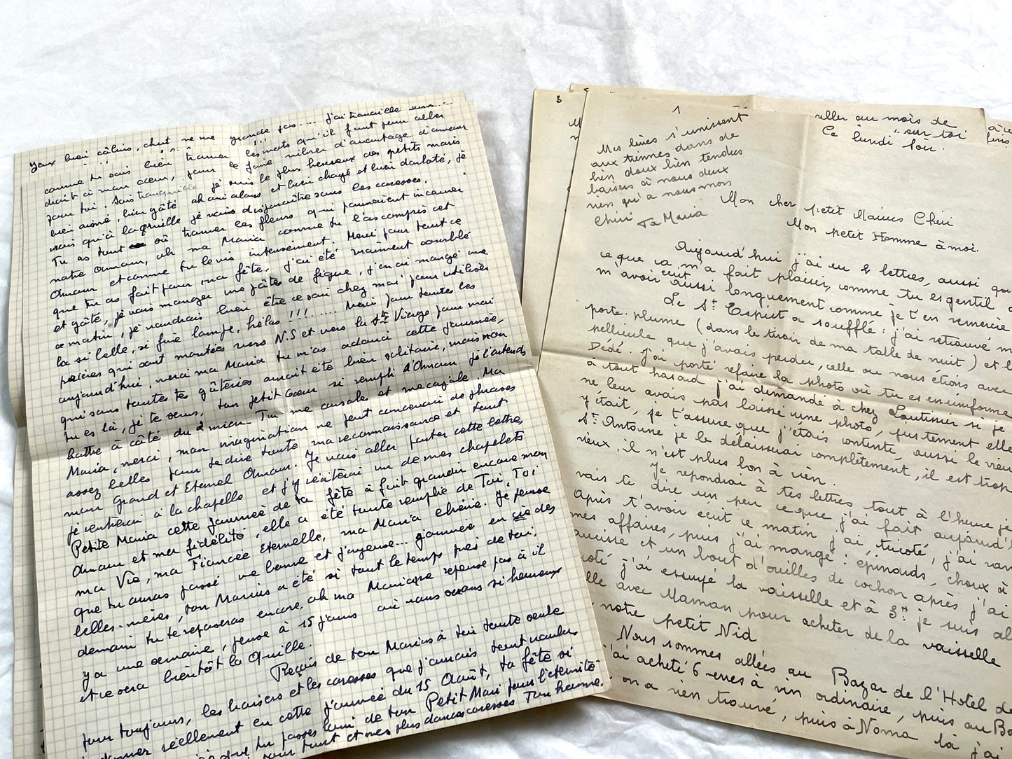 1940s - Two Long Original Handwritten French Love Letters - Evocative Wartime Romantic Correspondence Ephemera Between Lovers
