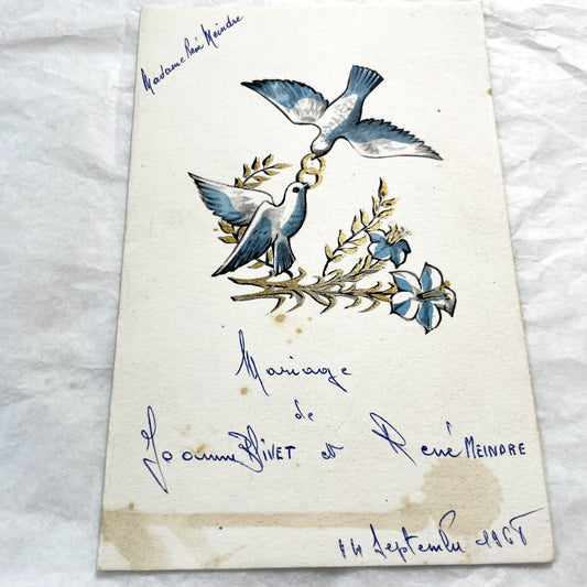 1960s - French Vintage Wedding Menu Card - Joanne Rivet Rene Meindre - 1967 Handwritten Ceremony Lunch Program - Antique Culinary Ephemera