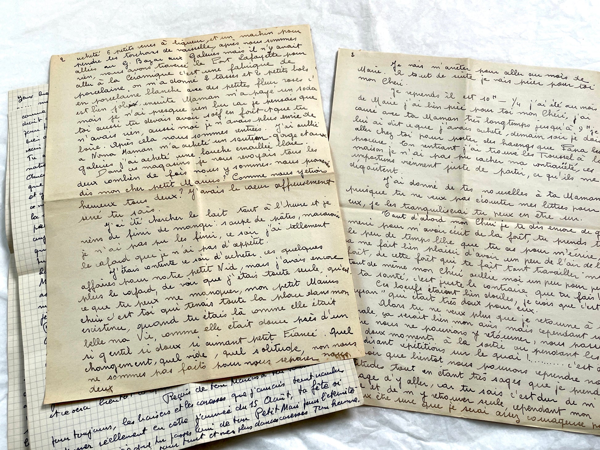 1940s - Two Long Original Handwritten French Love Letters - Evocative Wartime Romantic Correspondence Ephemera Between Lovers