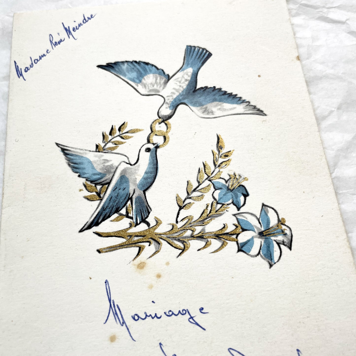 1960s - French Vintage Wedding Menu Card - Joanne Rivet Rene Meindre - 1967 Handwritten Ceremony Lunch Program - Antique Culinary Ephemera