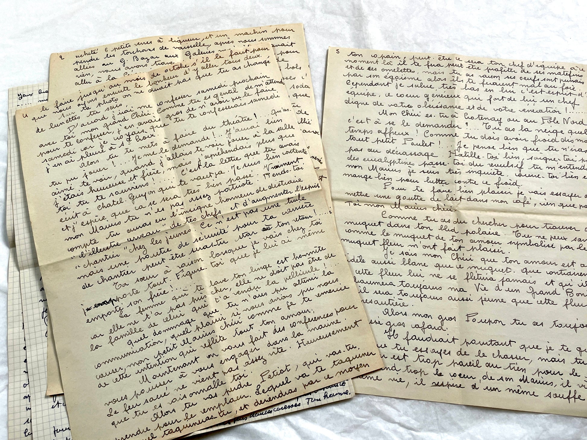 1940s - Two Long Original Handwritten French Love Letters - Evocative Wartime Romantic Correspondence Ephemera Between Lovers