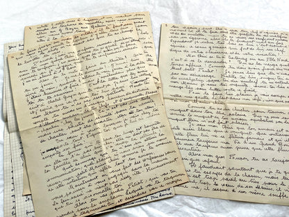 1940s - Two Long Original Handwritten French Love Letters - Evocative Wartime Romantic Correspondence Ephemera Between Lovers