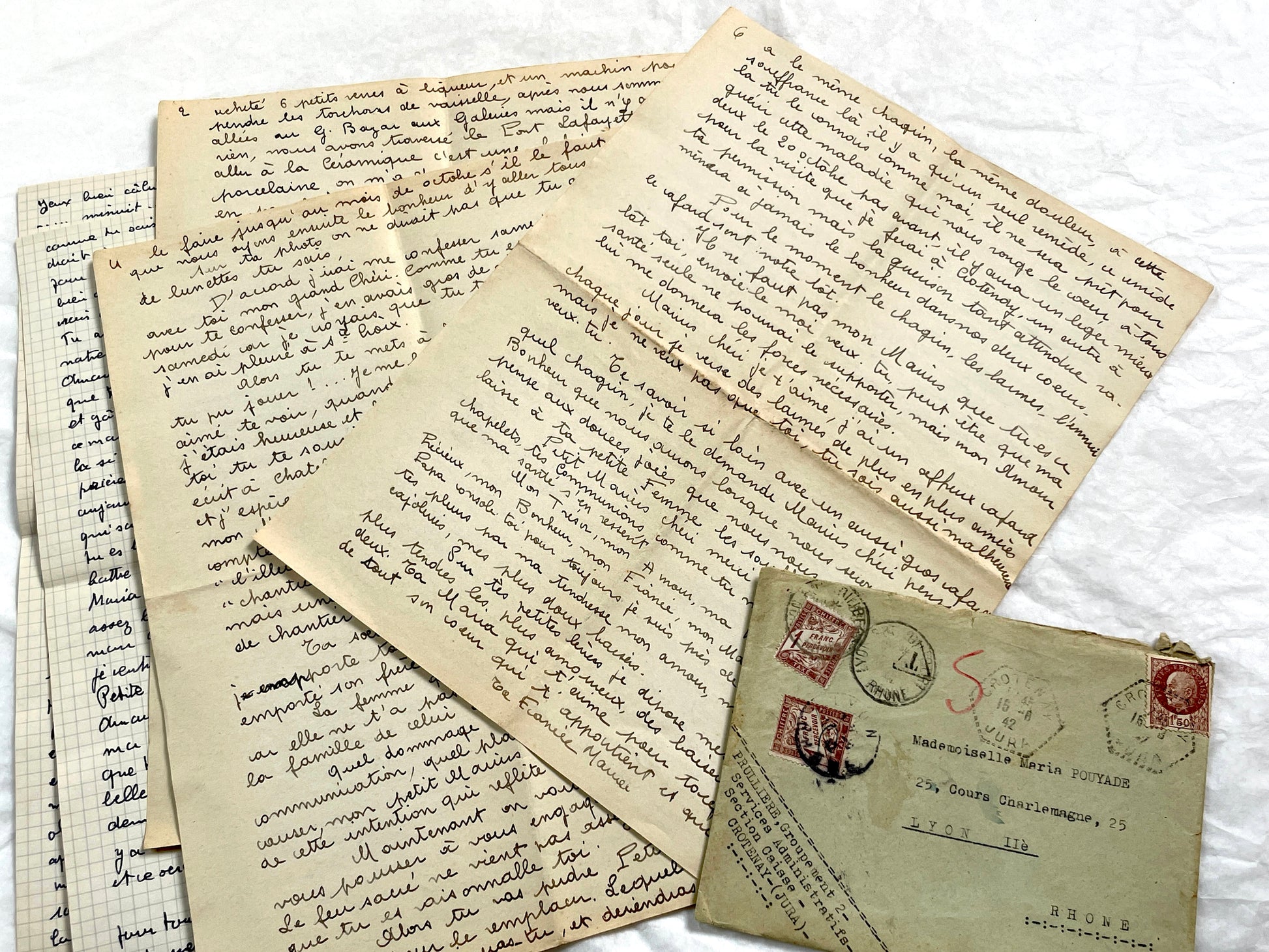 1940s - Two Long Original Handwritten French Love Letters - Evocative Wartime Romantic Correspondence Ephemera Between Lovers
