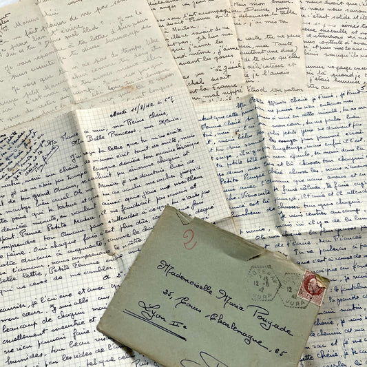 1940s - Two Long Handwritten French Love Letters - WWII Era Romantic Correspondence - Evocative Vintage Ephemera