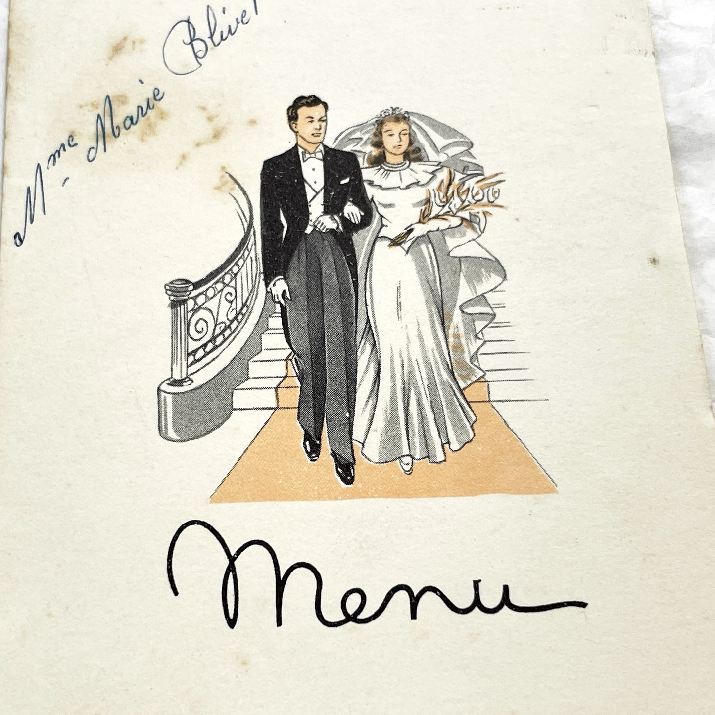 1960s - Vintage French Wedding Menu - Andrée Roger Wedding - June 1960 Event - Elegant Classic Illustration - Dinner Lunch Celebration