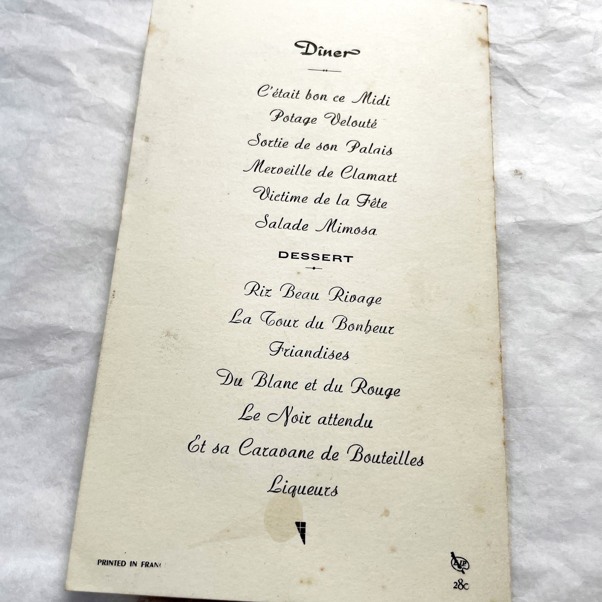 1960s - Vintage French Wedding Menu - Andrée Roger Wedding - June 1960 Event - Elegant Classic Illustration - Dinner Lunch Celebration
