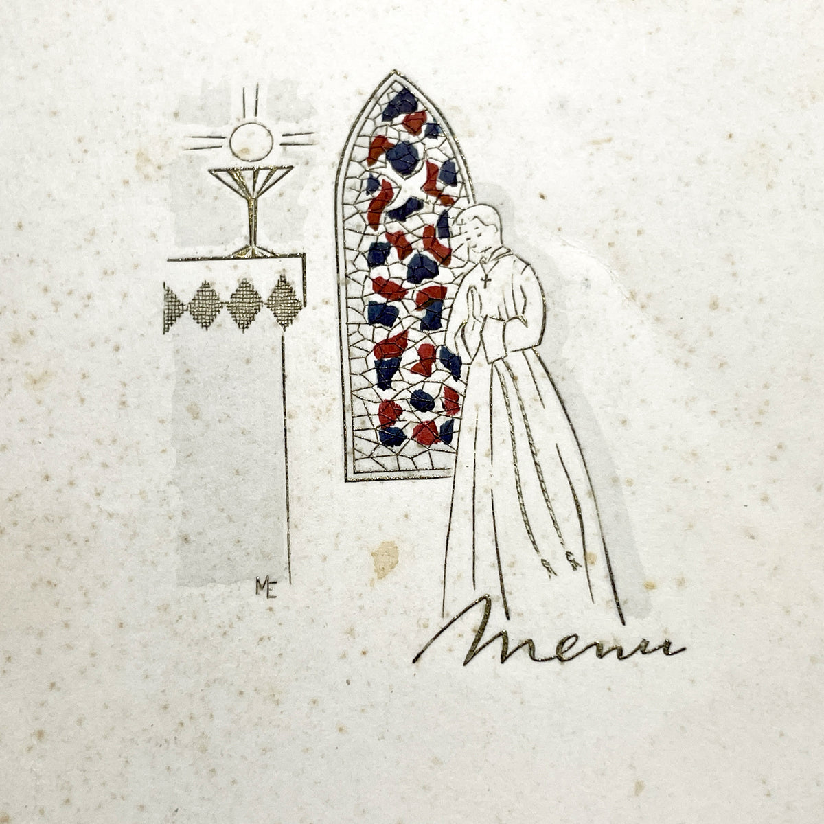 1960s - Vintage Wedding Menu - French Celebration Document - Religious Ceremony - Historic Dinner Program - Alain Evelyne 1963