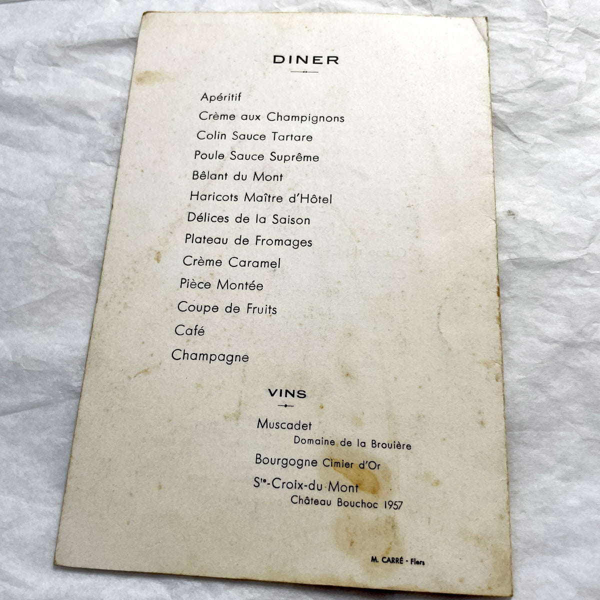 1960s - Vintage Wedding Menu - French Celebration Document - Religious Ceremony - Historic Dinner Program - Alain Evelyne 1963