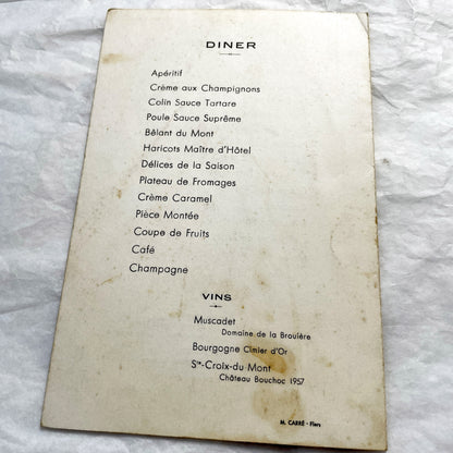 1960s - Vintage Wedding Menu - French Celebration Document - Religious Ceremony - Historic Dinner Program - Alain Evelyne 1963