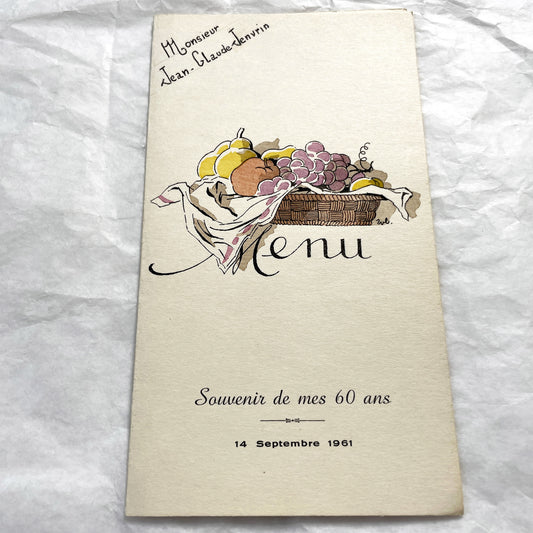 1960s - Vintage French Menu - 60th Birthday Celebration - September 1961 - Parisian Cuisine - Elegant Collectible Ephemera