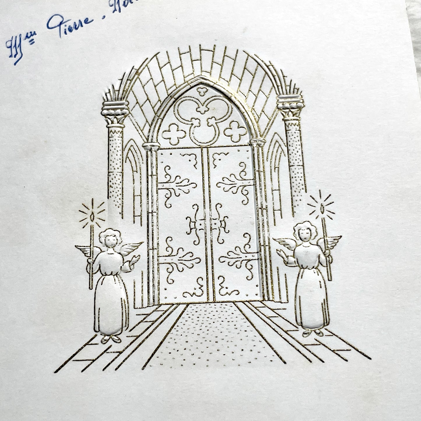 1960s - Vintage French First Communion Menu - Annie 1964 - Ornate Embossed Church Door Design - Gourmet Dining - Antique Paper Ephemera