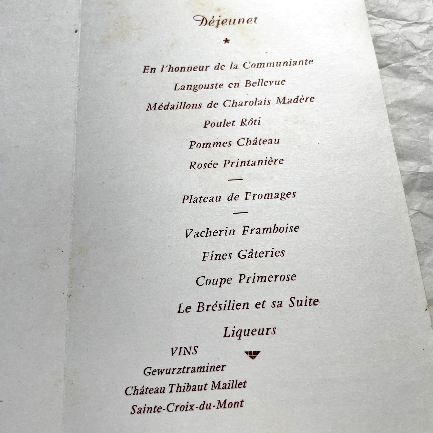 1960s - Vintage French First Communion Menu - Annie 1964 - Ornate Embossed Church Door Design - Gourmet Dining - Antique Paper Ephemera