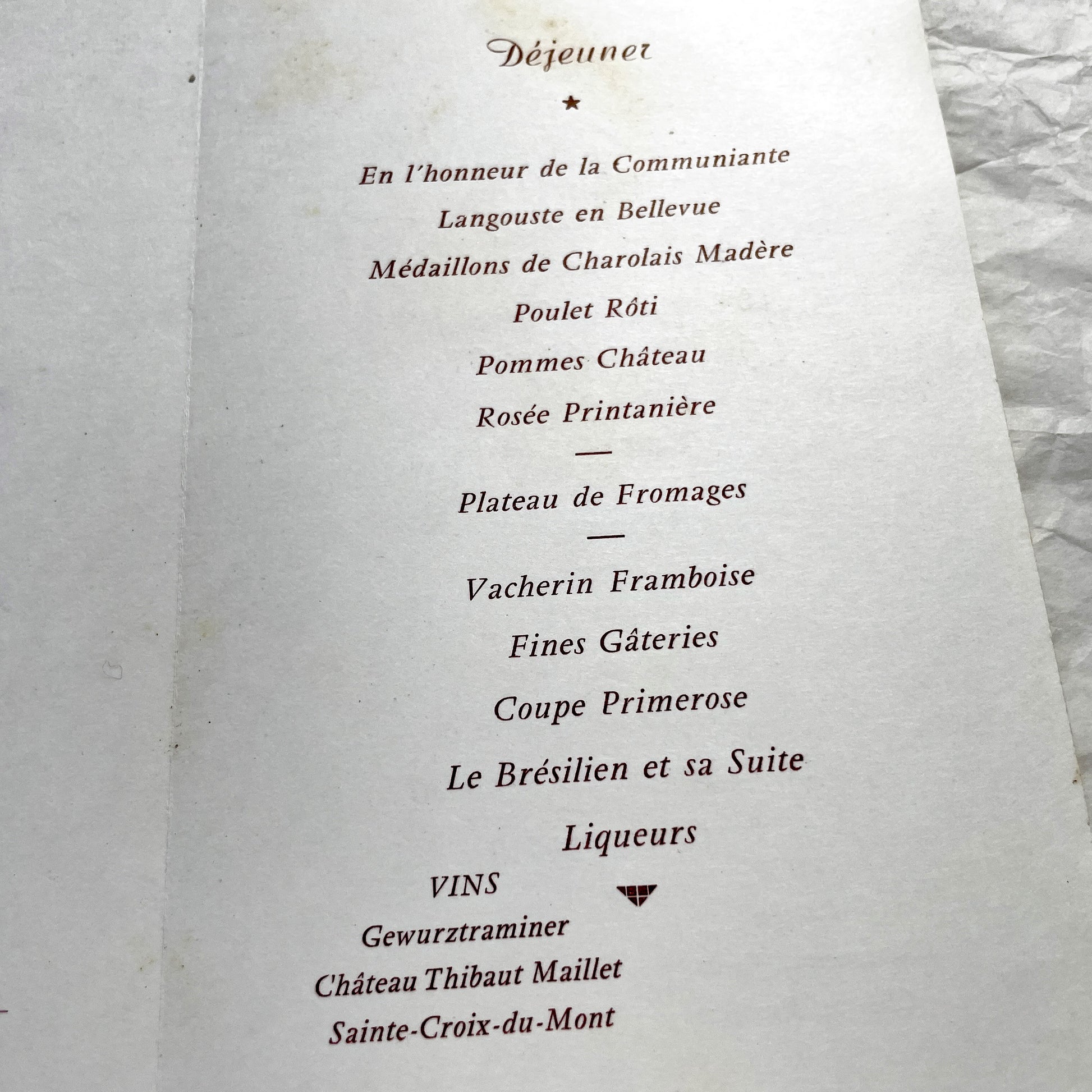 1960s - Vintage French First Communion Menu - Annie 1964 - Ornate Embossed Church Door Design - Gourmet Dining - Antique Paper Ephemera