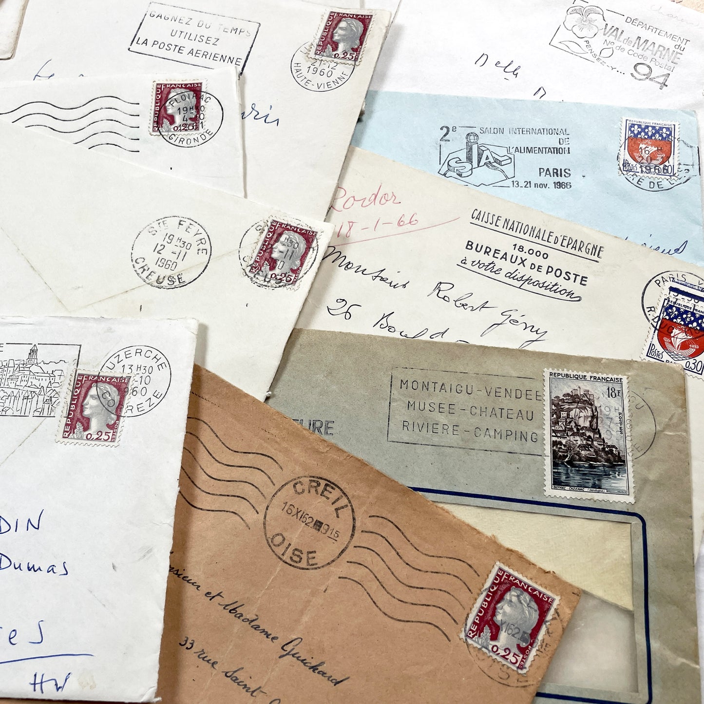 1960s - 30 French half-envelopes - Without letters inside - 1960s Ephemera for Junk Journals, Collage & Paper Crafts