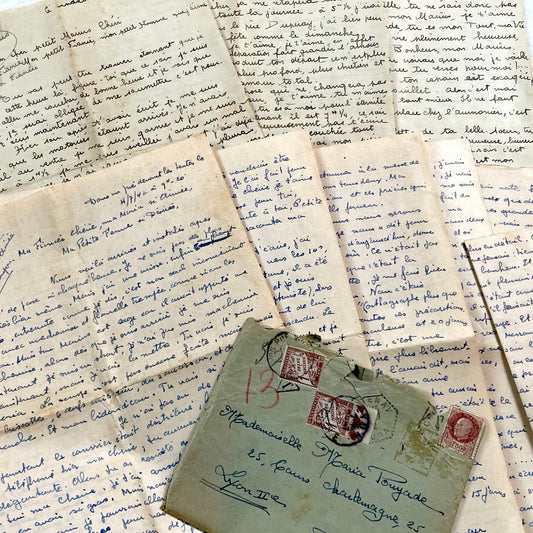 1940s - Two Original Long Handwritten French Love Letters - Vintage Correspondence - WWII Era Ephemera