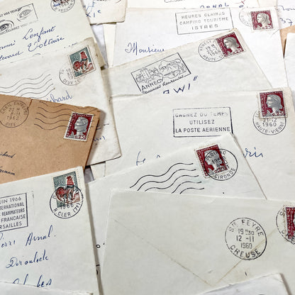 1960s - 30 French half-envelopes - Without letters inside - 1960s Ephemera for Junk Journals, Collage & Paper Crafts