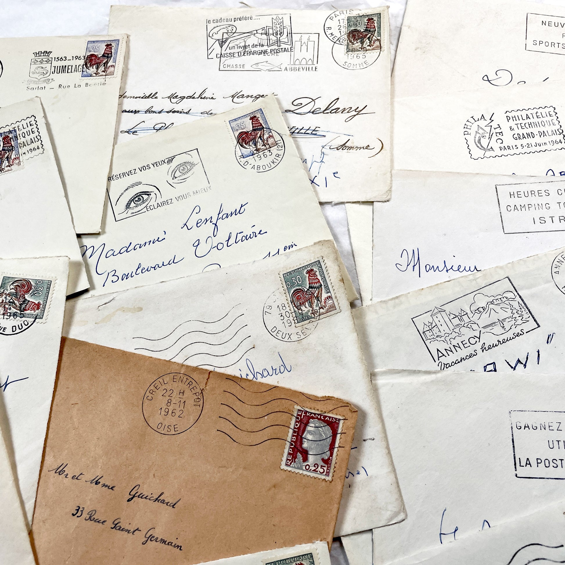 1960s - 30 French half-envelopes - Without letters inside - 1960s Ephemera for Junk Journals, Collage & Paper Crafts