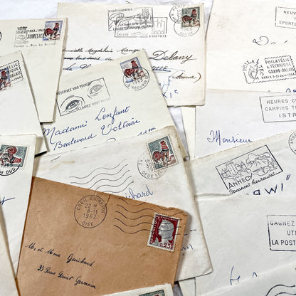 1960s - 30 French half-envelopes - Without letters inside - 1960s Ephemera for Junk Journals, Collage & Paper Crafts
