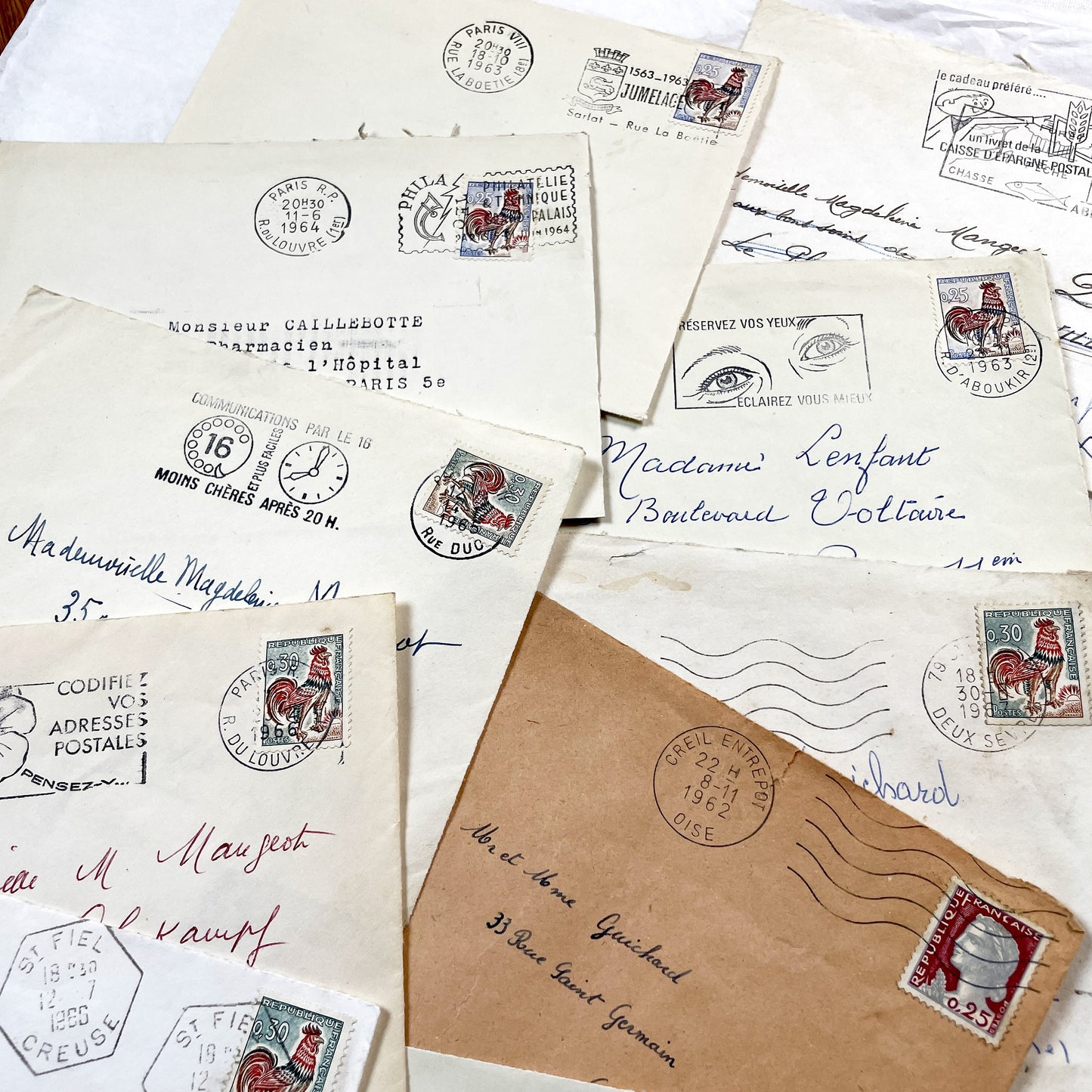 1960s - 30 French half-envelopes - Without letters inside - 1960s Ephemera for Junk Journals, Collage & Paper Crafts
