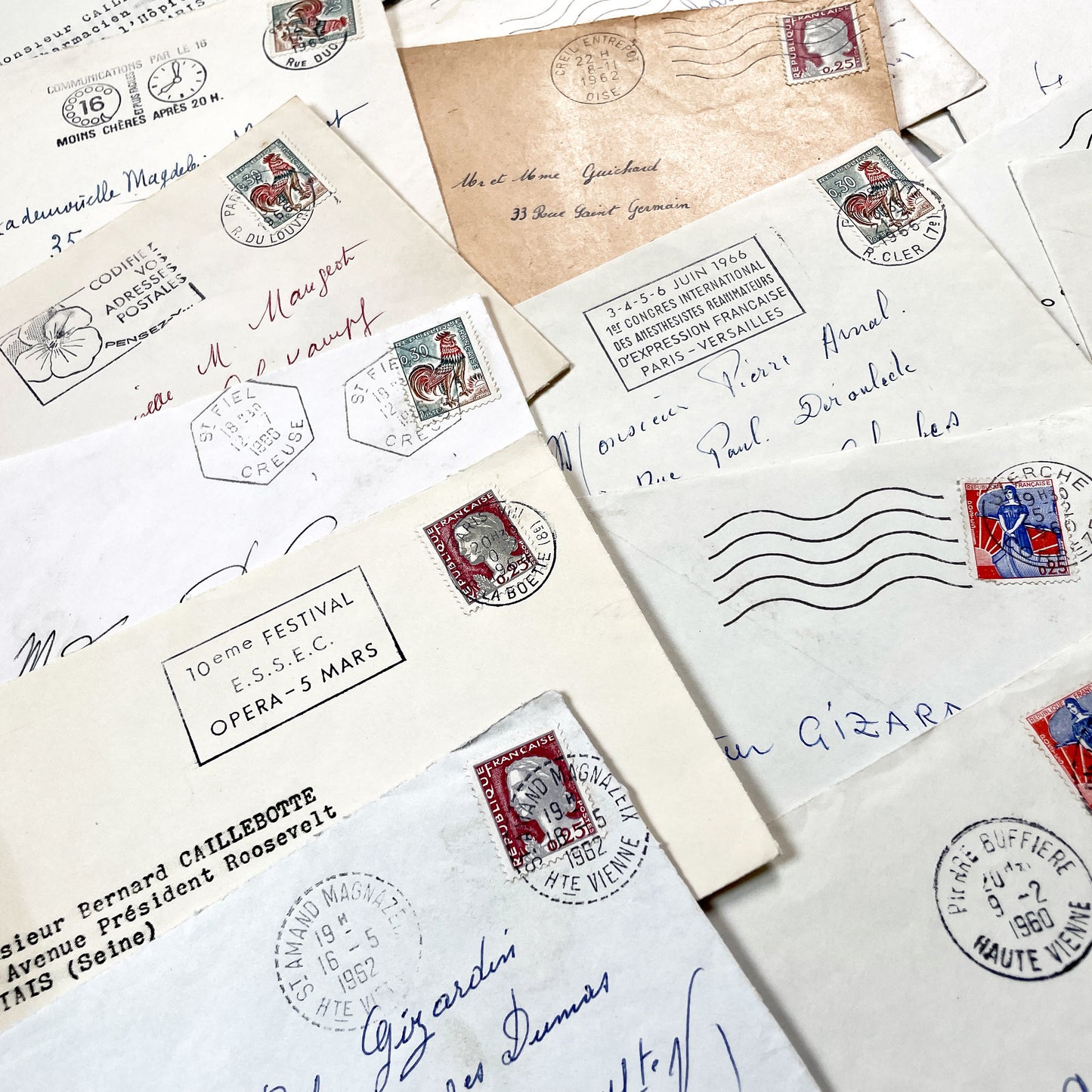 1960s - 30 French half-envelopes - Without letters inside - 1960s Ephemera for Junk Journals, Collage & Paper Crafts