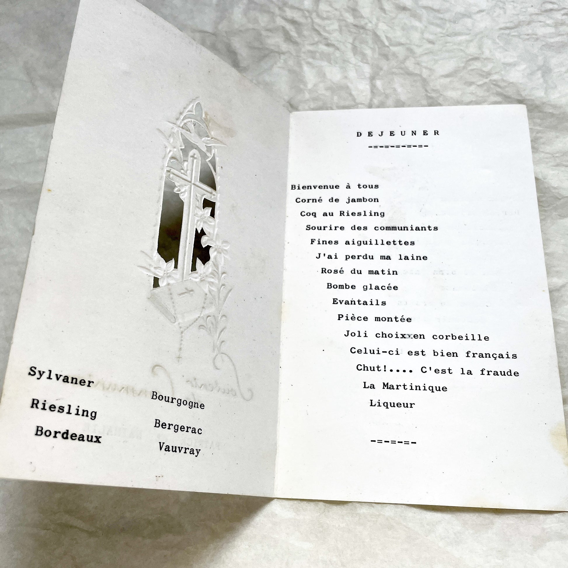 1960s - Vintage French First Communion Menu Card - Catholic Religious Event Memorabilia - Lunch & Dinner Celebration Souvenir