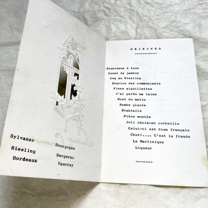 1960s - Vintage French First Communion Menu Card - Catholic Religious Event Memorabilia - Lunch & Dinner Celebration Souvenir