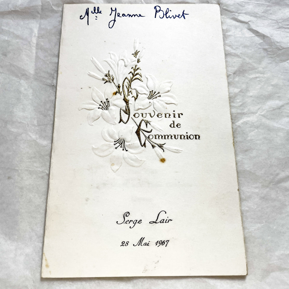 1960s - Vintage French Menu Card - 1967 First Communion Souvenir - Religious Event Keepsake - Historical Ephemera