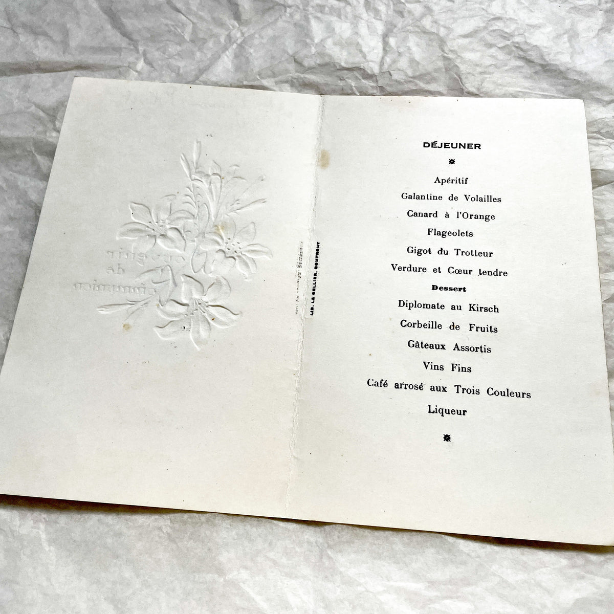 1960s - Vintage French Menu Card - 1967 First Communion Souvenir - Religious Event Keepsake - Historical Ephemera