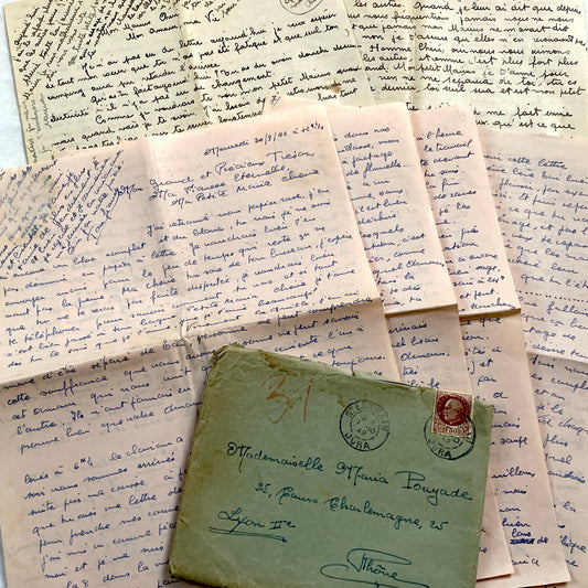1940s - Two Long Handwritten French Love Letters Between Sweethearts - Evocative & Profound WWII Era Romantic Correspondence Manuscript