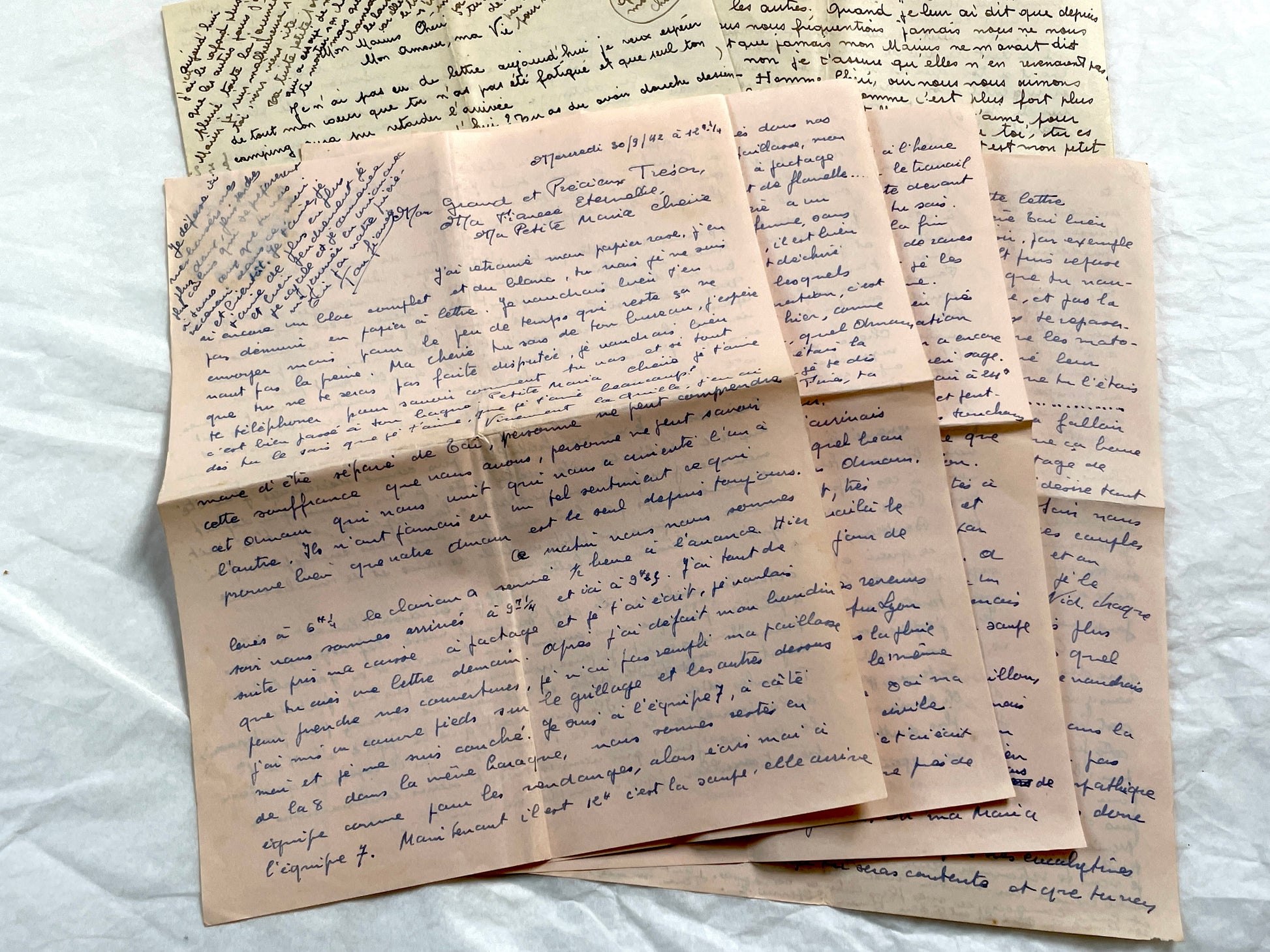 1940s - Two Long Handwritten French Love Letters Between Sweethearts - Evocative & Profound WWII Era Romantic Correspondence Manuscript