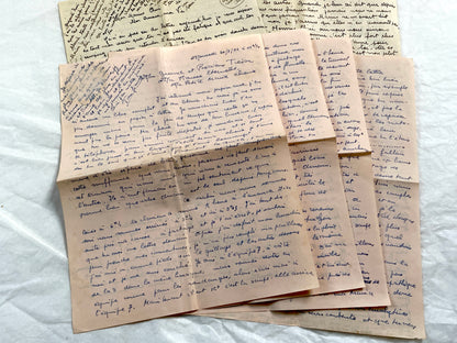 1940s - Two Long Handwritten French Love Letters Between Sweethearts - Evocative & Profound WWII Era Romantic Correspondence Manuscript