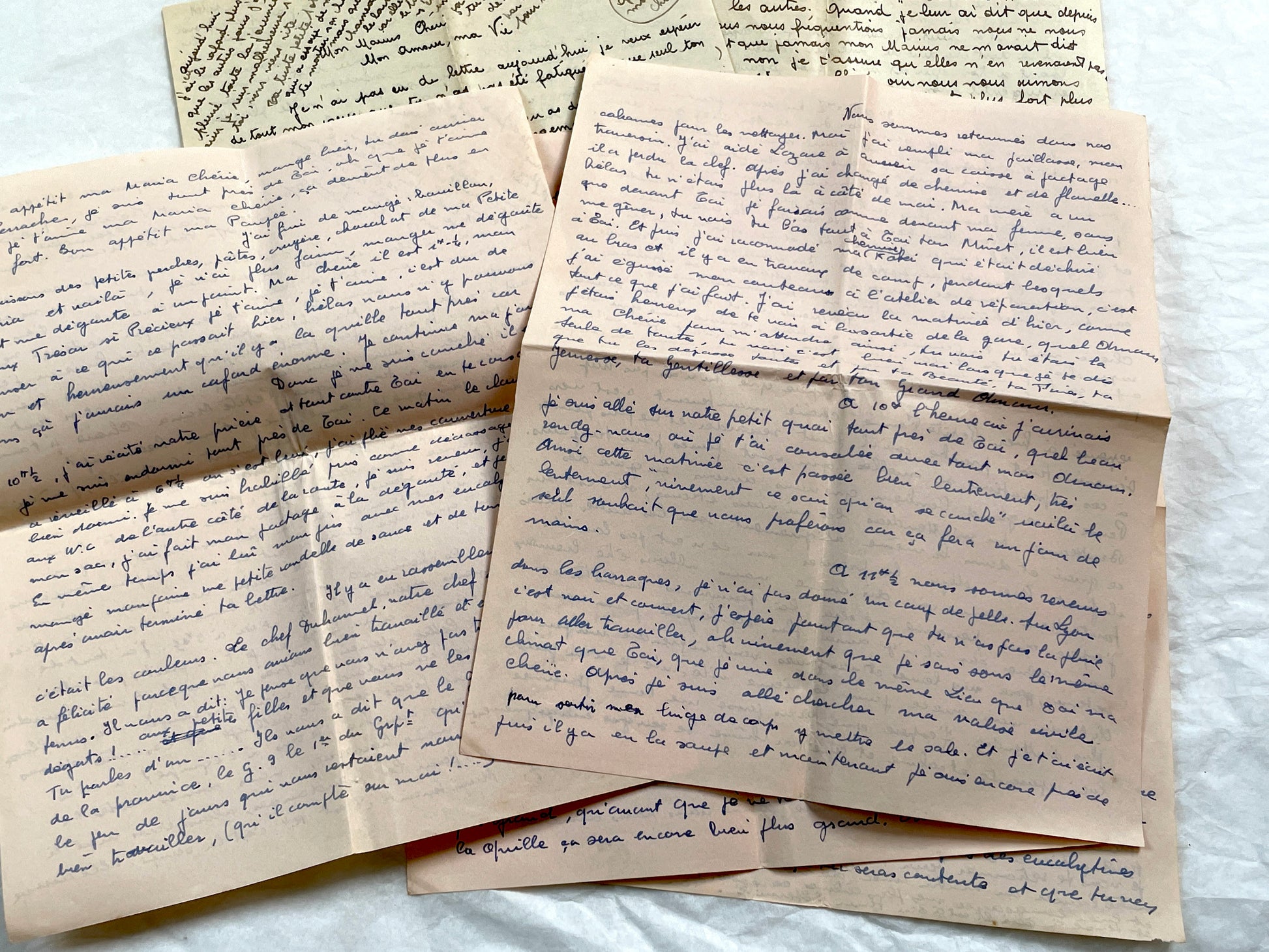 1940s - Two Long Handwritten French Love Letters Between Sweethearts - Evocative & Profound WWII Era Romantic Correspondence Manuscript