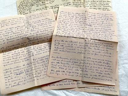1940s - Two Long Handwritten French Love Letters Between Sweethearts - Evocative & Profound WWII Era Romantic Correspondence Manuscript