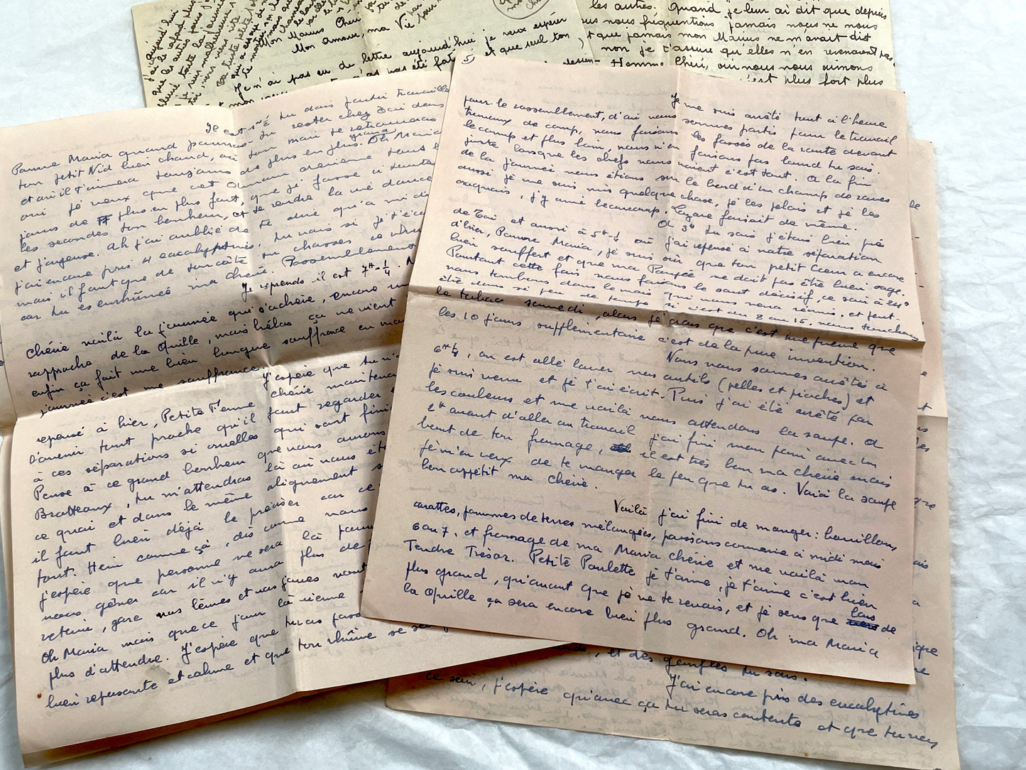 1940s - Two Long Handwritten French Love Letters Between Sweethearts - Evocative & Profound WWII Era Romantic Correspondence Manuscript