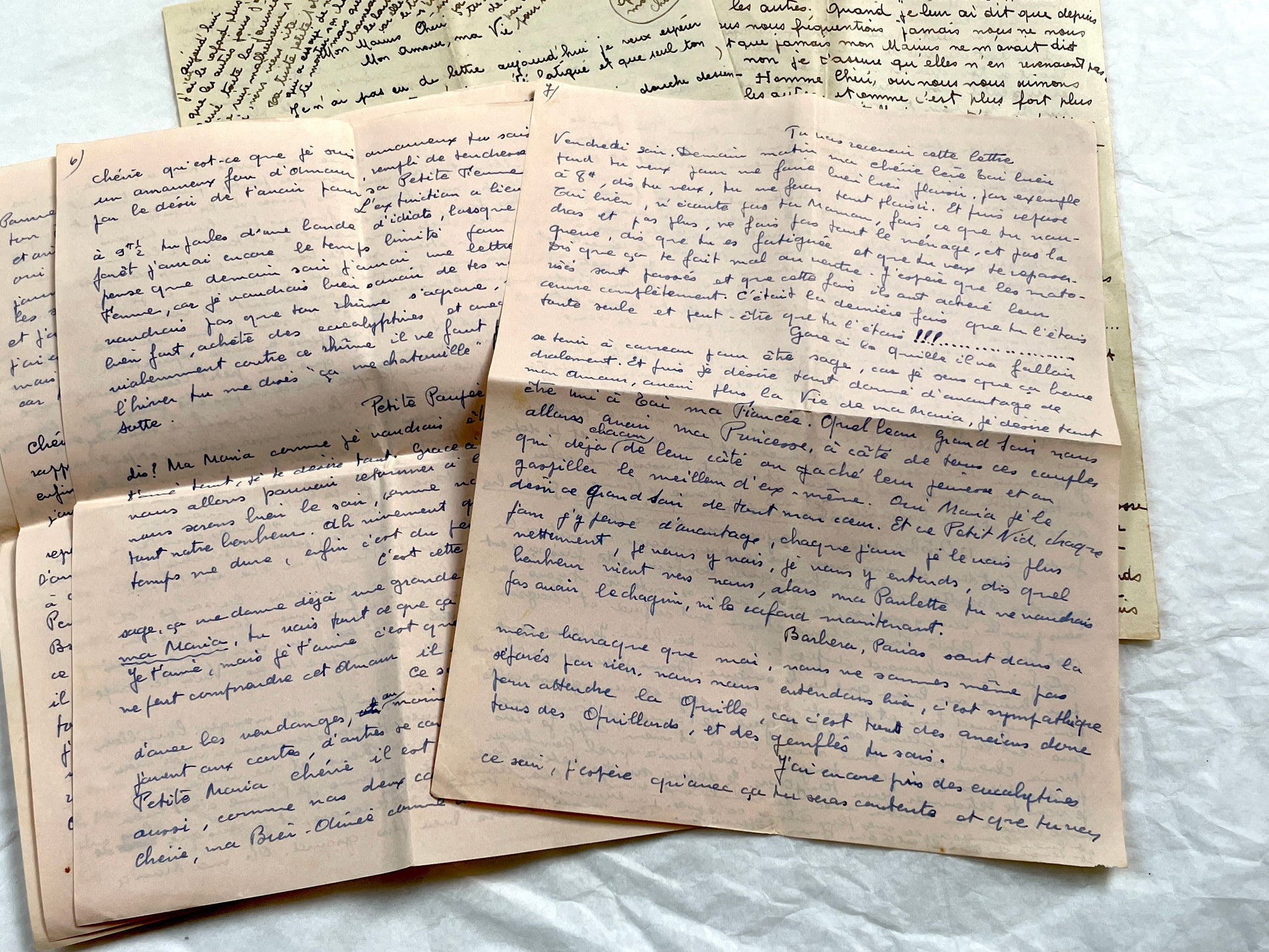 1940s - Two Long Handwritten French Love Letters Between Sweethearts - Evocative & Profound WWII Era Romantic Correspondence Manuscript