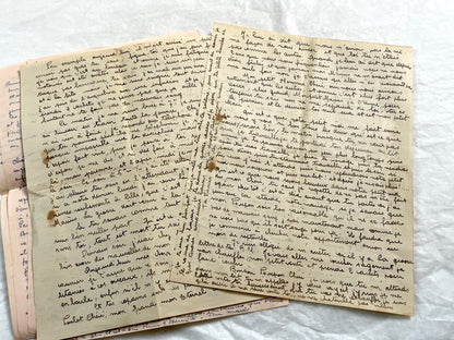 1940s - Two Long Handwritten French Love Letters Between Sweethearts - Evocative & Profound WWII Era Romantic Correspondence Manuscript